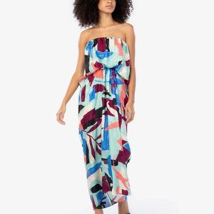 NWT Tanya Taylor Women's Blue Zena Strapless Silk Maxi Dress